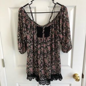 Vici Collection Floral Cold Shoulder Blouse